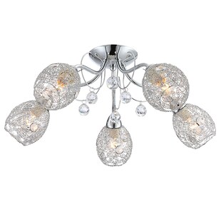 Deckenleuchte, 5 Flammig, Kristalle, Chrom, D 54 cm 