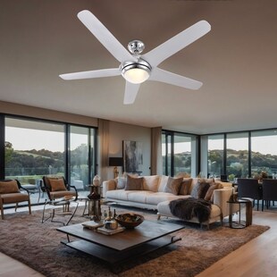 LED Deckenventilator, chrom weiß, Fernbedienung, D 137 cm 