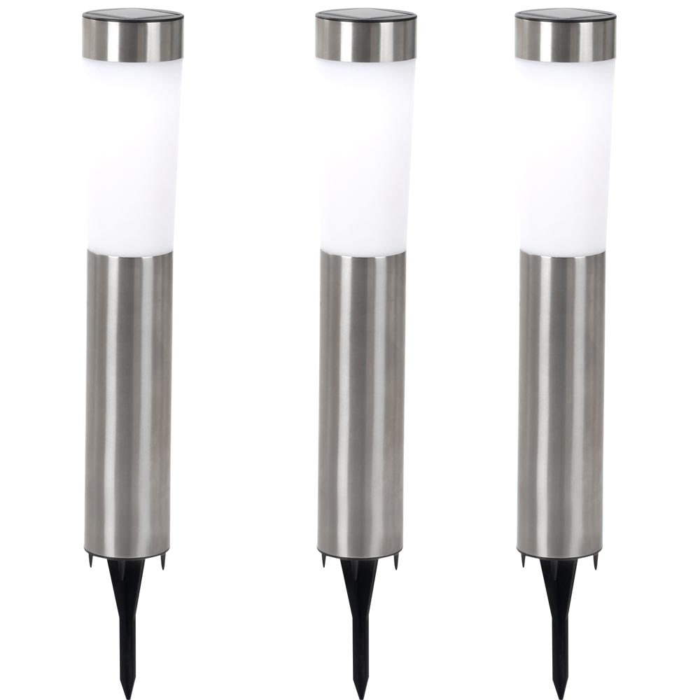 3er Set LED Solarleuchte, Edelstahl, Erdspie&szlig;, H 56 cm 