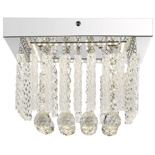 LED Deckenlampe, Chrom, Glasstäbe, Kristalle, quadratisch 