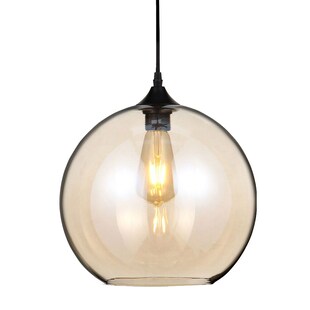 Pendellampe, Metall, Glas, Bernstein, Kugel, 1x E27 