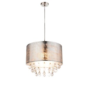LED Pendellampe, Textil silber, Kristalle, H 140 cm 