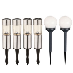 6x LED Steck Solarleuchten in Säulen und  Kugelform 