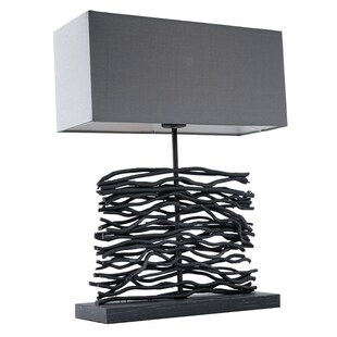 Holz Tischlampe, grau, Höhe 50 cm, JAMIE 