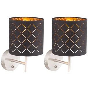 2er Set LED Wandlampen, Textil, schwarz gold,  H 26 cm, CLARKE 