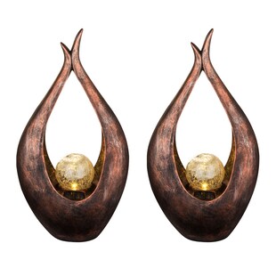 2x LED Solarlampen Bronzefarben, Glaskugel, Höhe 50 cm 