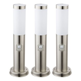3er Set LED Stehlampe, Edelstahl silber, Bewegungsmelder, H 45 cm 