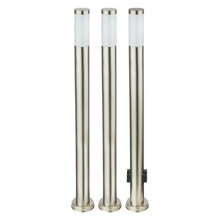 3x RGB LED Stehlampen, Edelstahl, Außensteckdose 