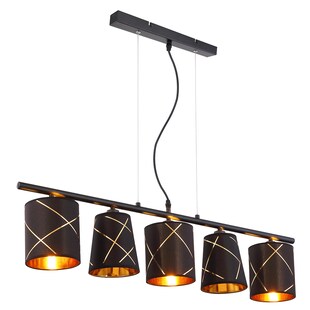 Pendellampe, Metall, Textil, schwarz, goldfarben 