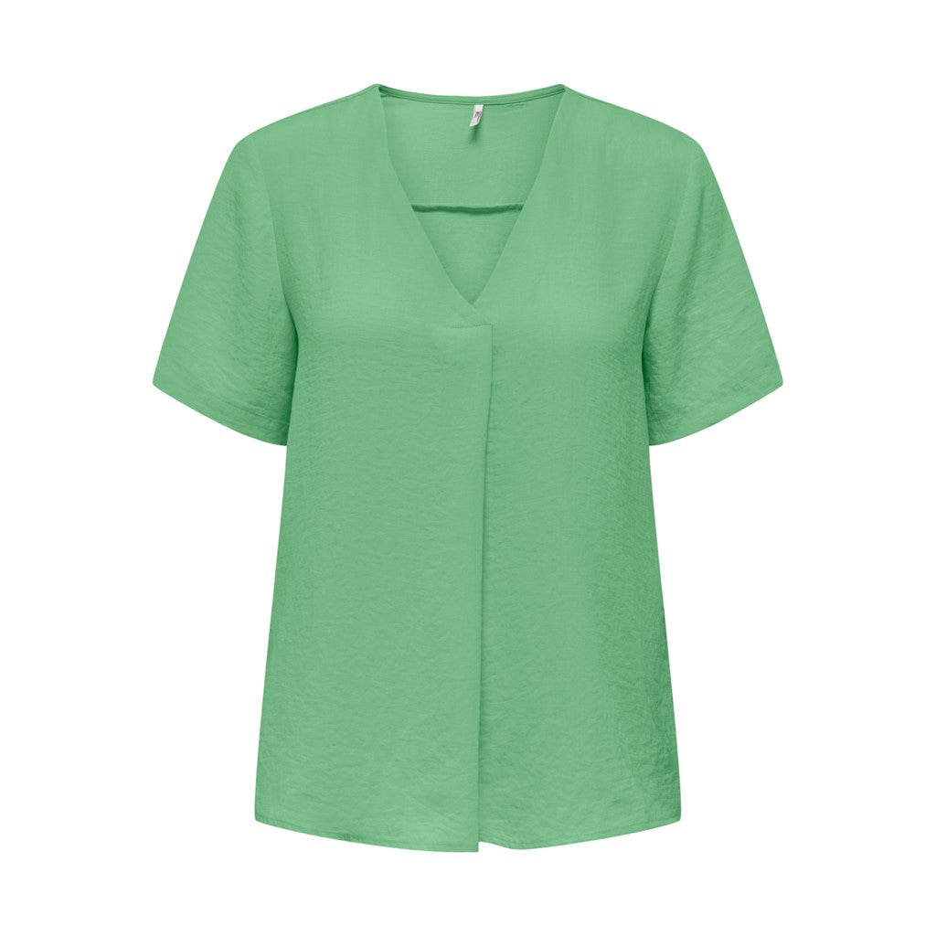 JDY Blusenshirt 'JDYDIVYA LIFE S/S V-NECK TOP WVN DIA' Absinthe Green, Unifarben, Gr&uuml;n - Gr. S 