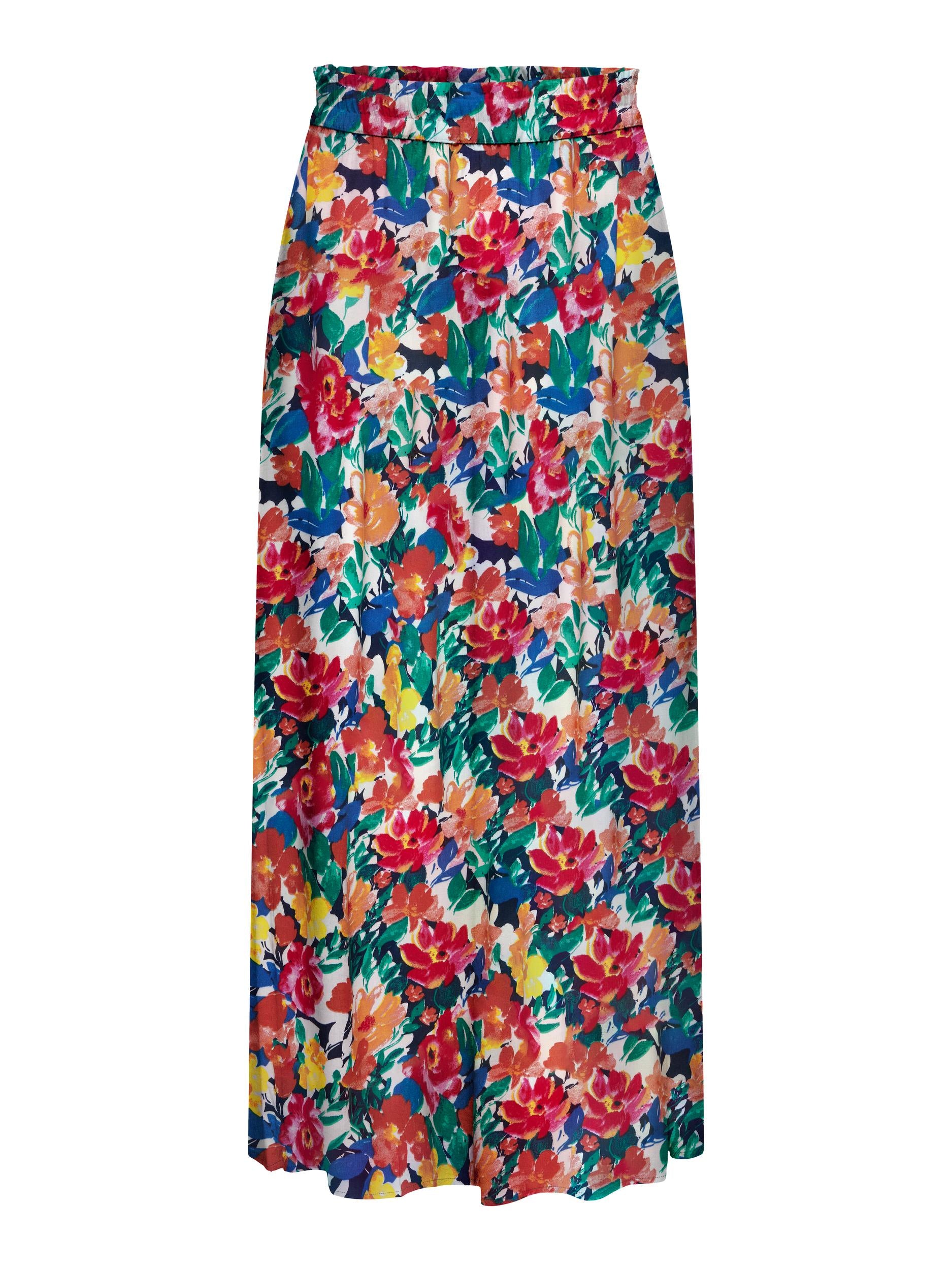 JDY Maxirock 'JDYSTARR LIFE HW MIDI SKIRT WVN DIA' Tapioca Multi Flower, GeblmtFloral, Bunt - Gr. M 