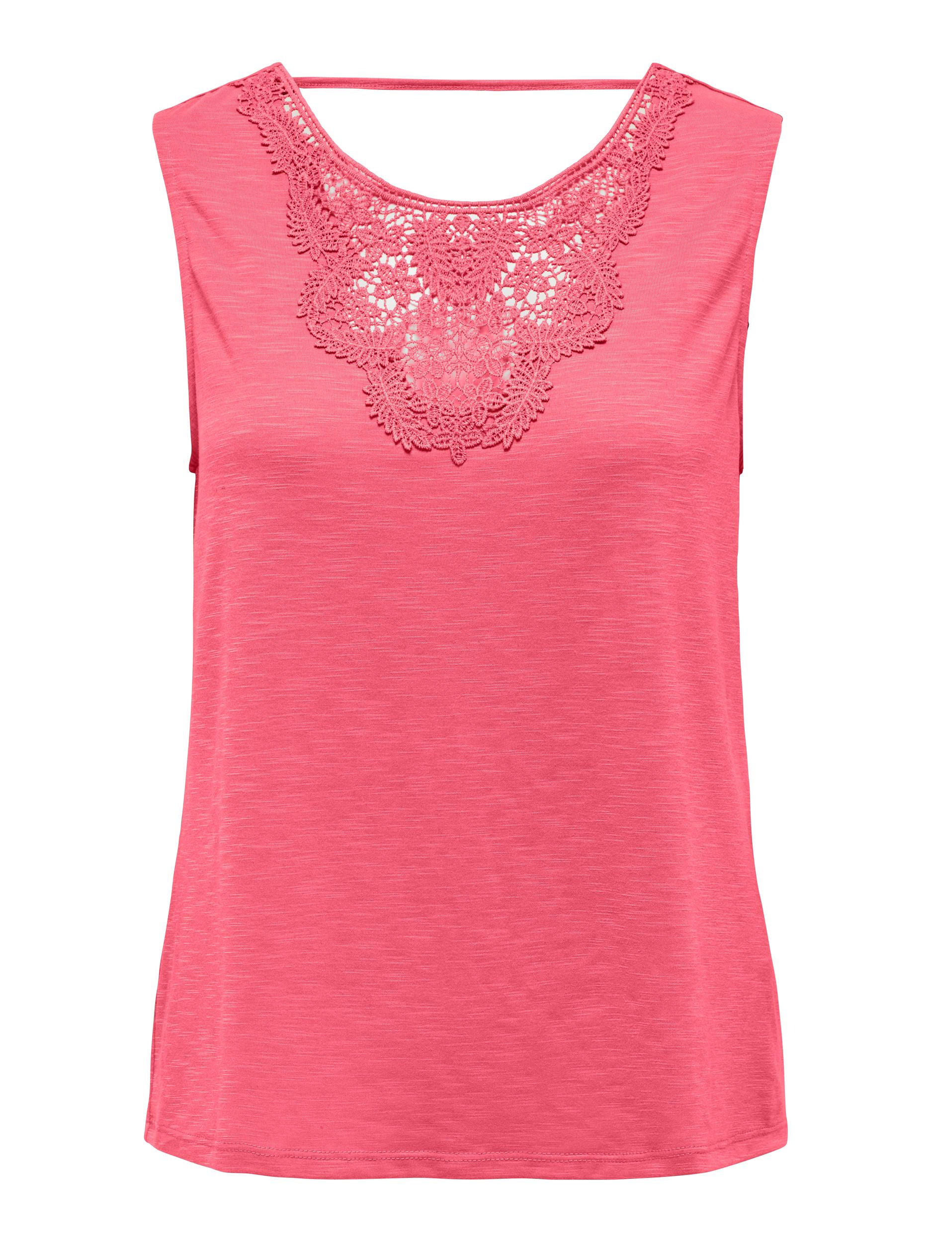 JDY Spitzentop 'JDYDODO S/L TOP JRS ATK' Coral Paradise, Unifarben, Rot - Gr. S 