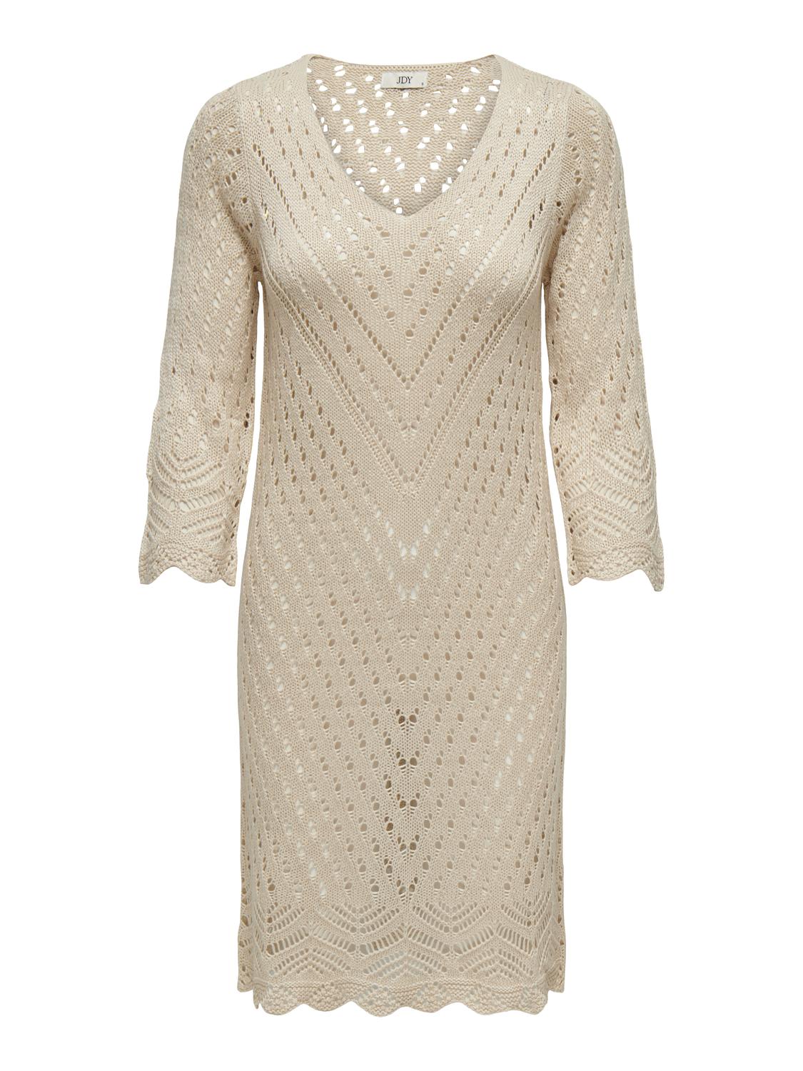 JDY Strickkleid 'JDYSUN 3/4 V-NECK DRESS KNT' Tapioca, Unifarben, Beige - Gr. XS 