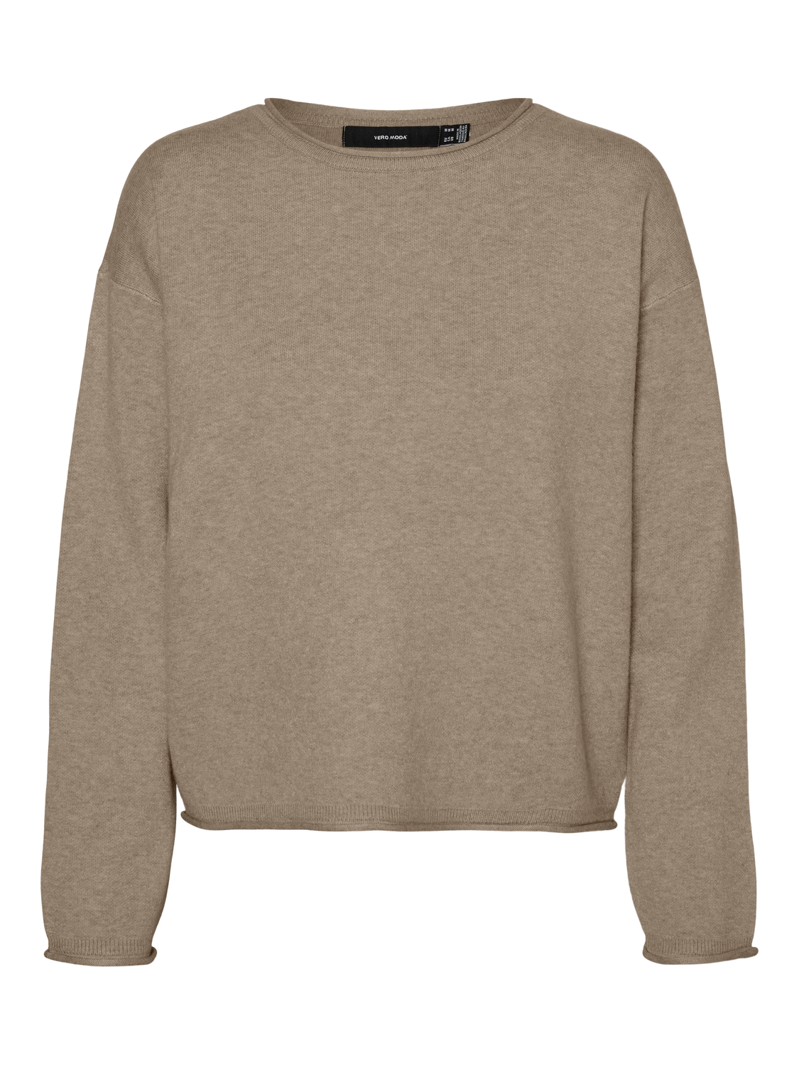 VERO MODA Rundhalspullover 'VMGOLD ROLL LS O-NECK PULLOVER GA' Silver Mink W. MELANGE, Unifarben, Braun - Gr. S 