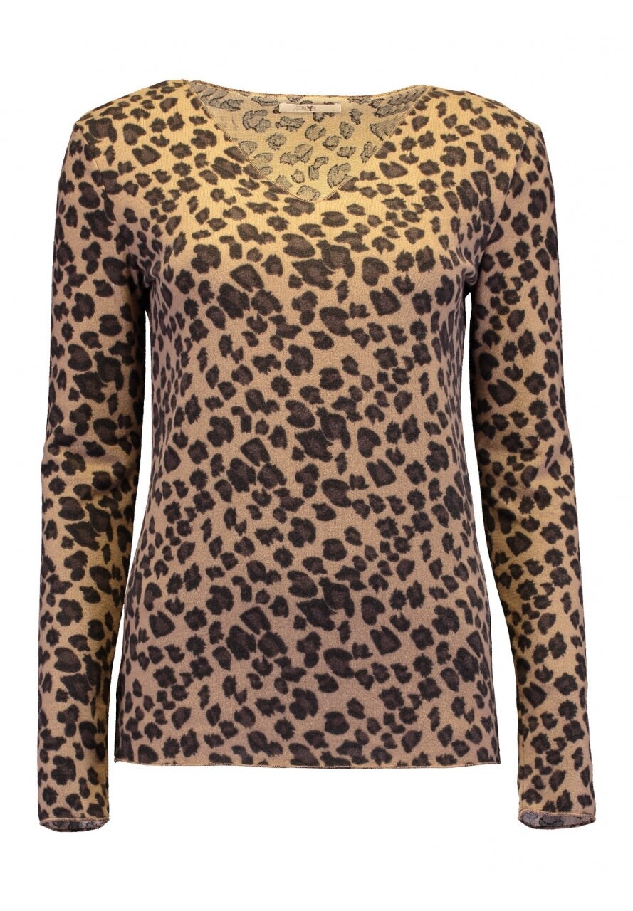 Hailys Langarmshirt 'LS V TP Zi44na' 7073 beige leo, Animalprint, Beige - Gr. S 