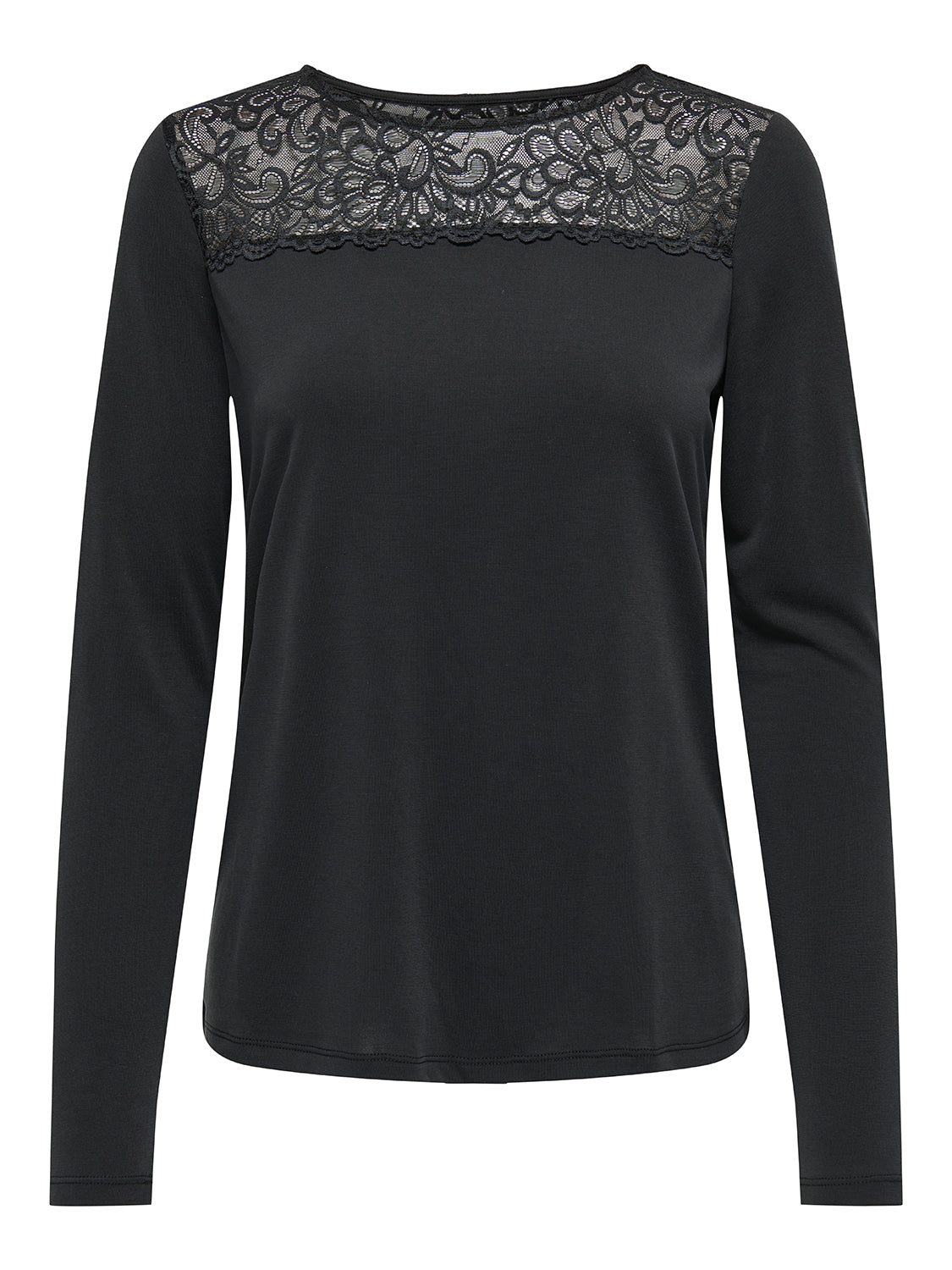 ONLY Langarmshirt 'ONLFREE LIFE L/S O-NECK LACE TOP JRS' Black, Unifarben, Schwarz - Gr. XL 