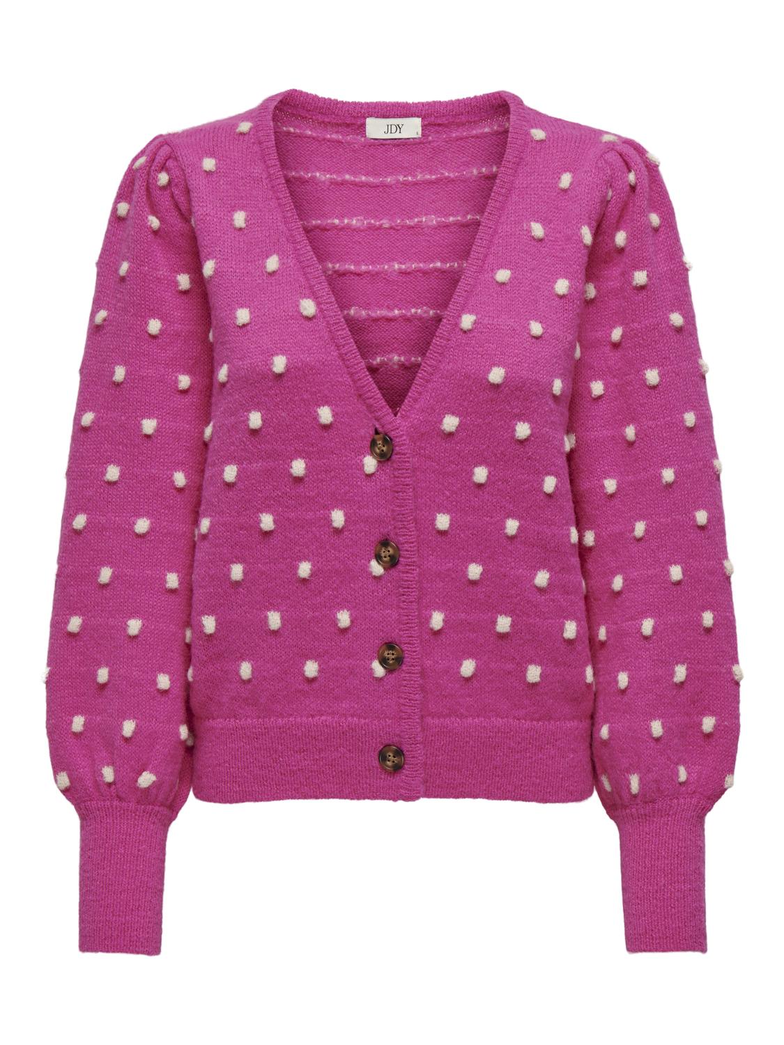 JDY Cardigan 'JDYSIGRID LIFE L/S VNECK STRUC CARDI KNT' Rose Violet W. CEMENT DOTS, Gepunktet, Pink - Gr. L 