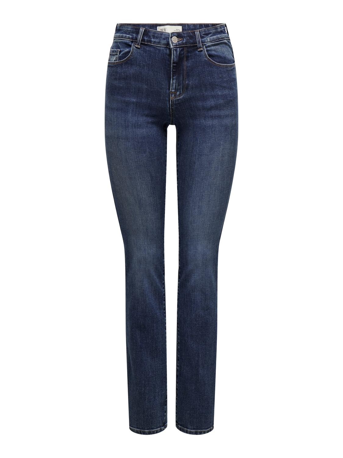 JDY Straight Jeans 'JDYBLAIR MID WAIST STRAIGHT JEANS DNM' Dark Blue Denim, Unifarben, Blau - Gr. L x 32 