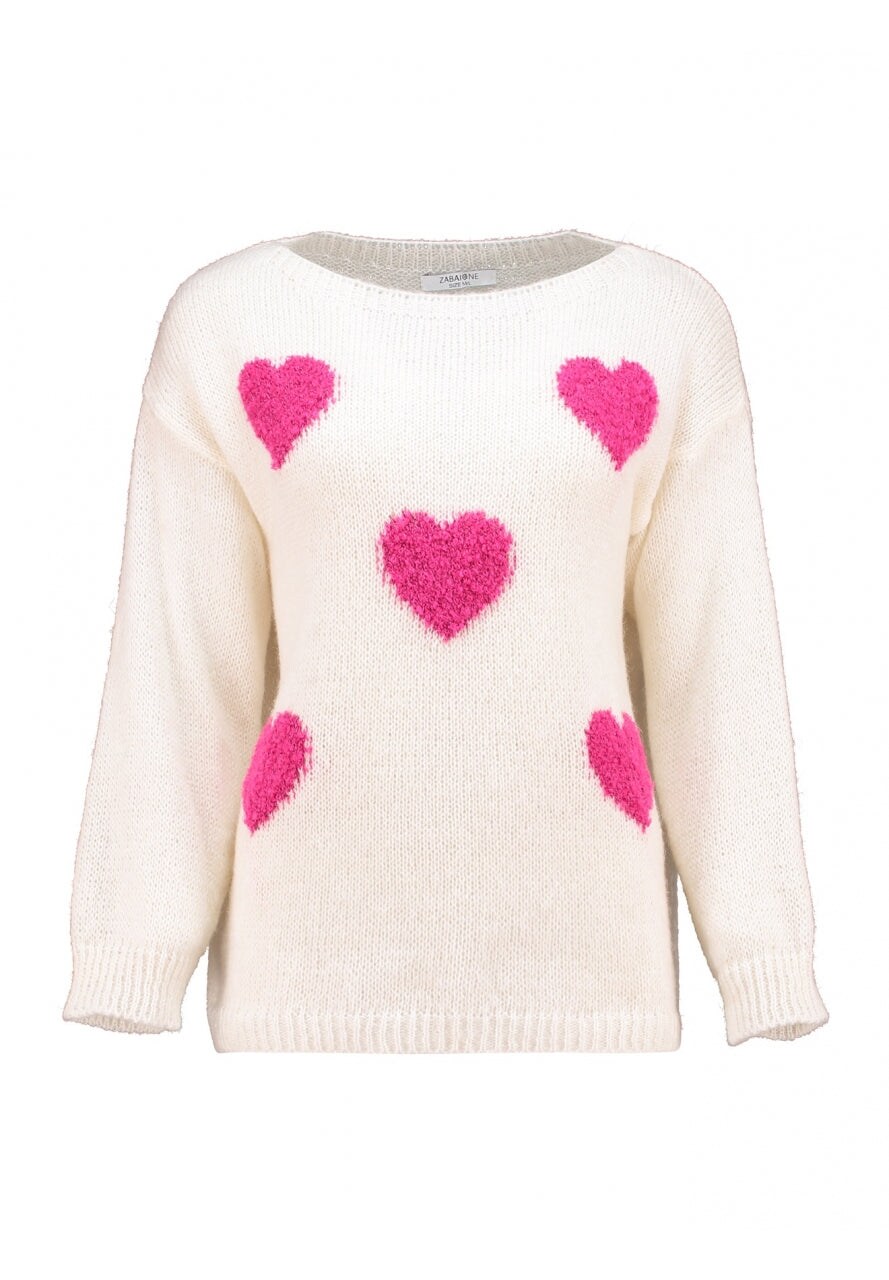 ZABAIONE Rundhalspullover 'Pullover Ch44iara' lbeige/pink, WeiteresMuster, Beige - Gr. S/M 