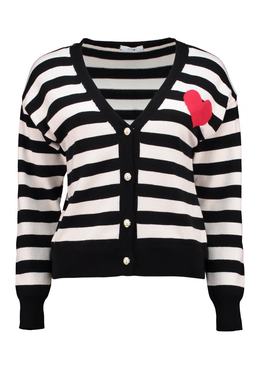 Hailys Strickjacke 'LS V CD Ma44riah' black stripe, Unifarben, Schwarz - Gr. S/M 