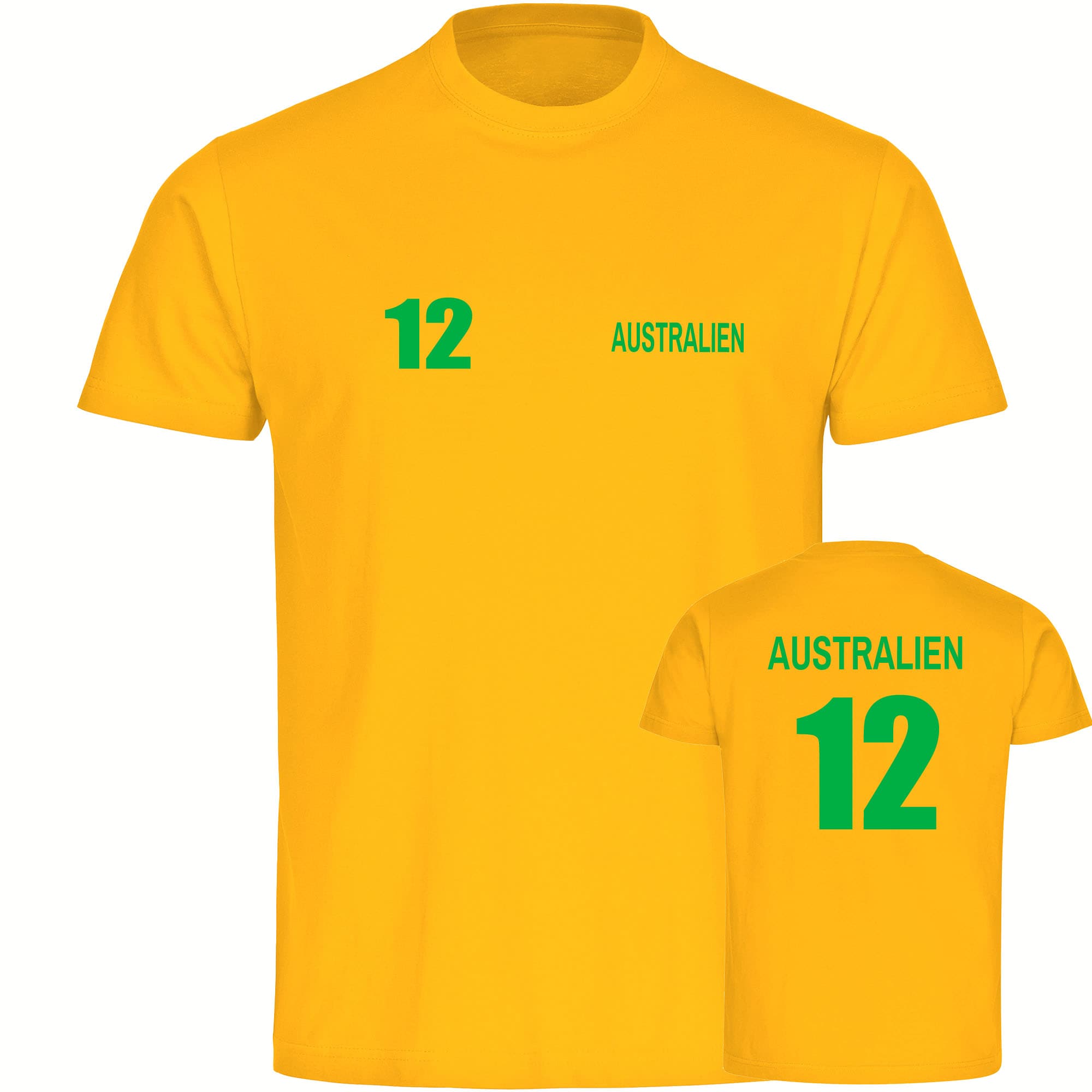 multifanshop Herren T-Shirt - Australien - Trikot Nummer 12 - Druck gr&uuml;n - M&auml;nner 