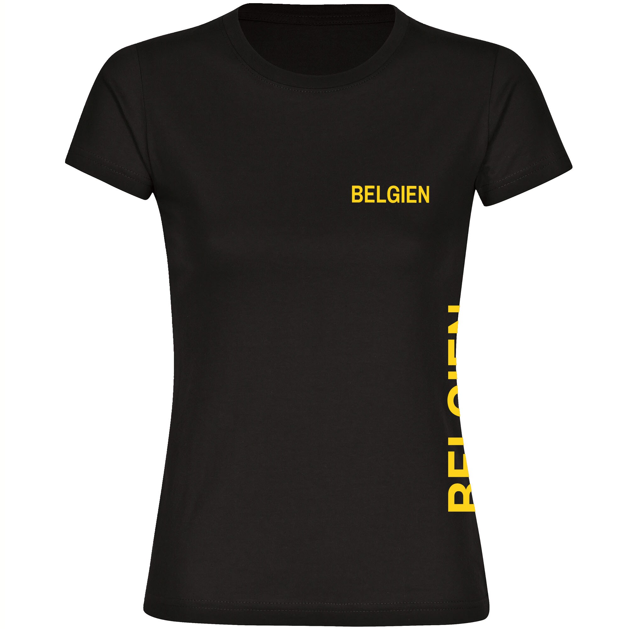 multifanshop Damen T-Shirt - Belgien - Brust & Seite - Druck gelb - Frauen 