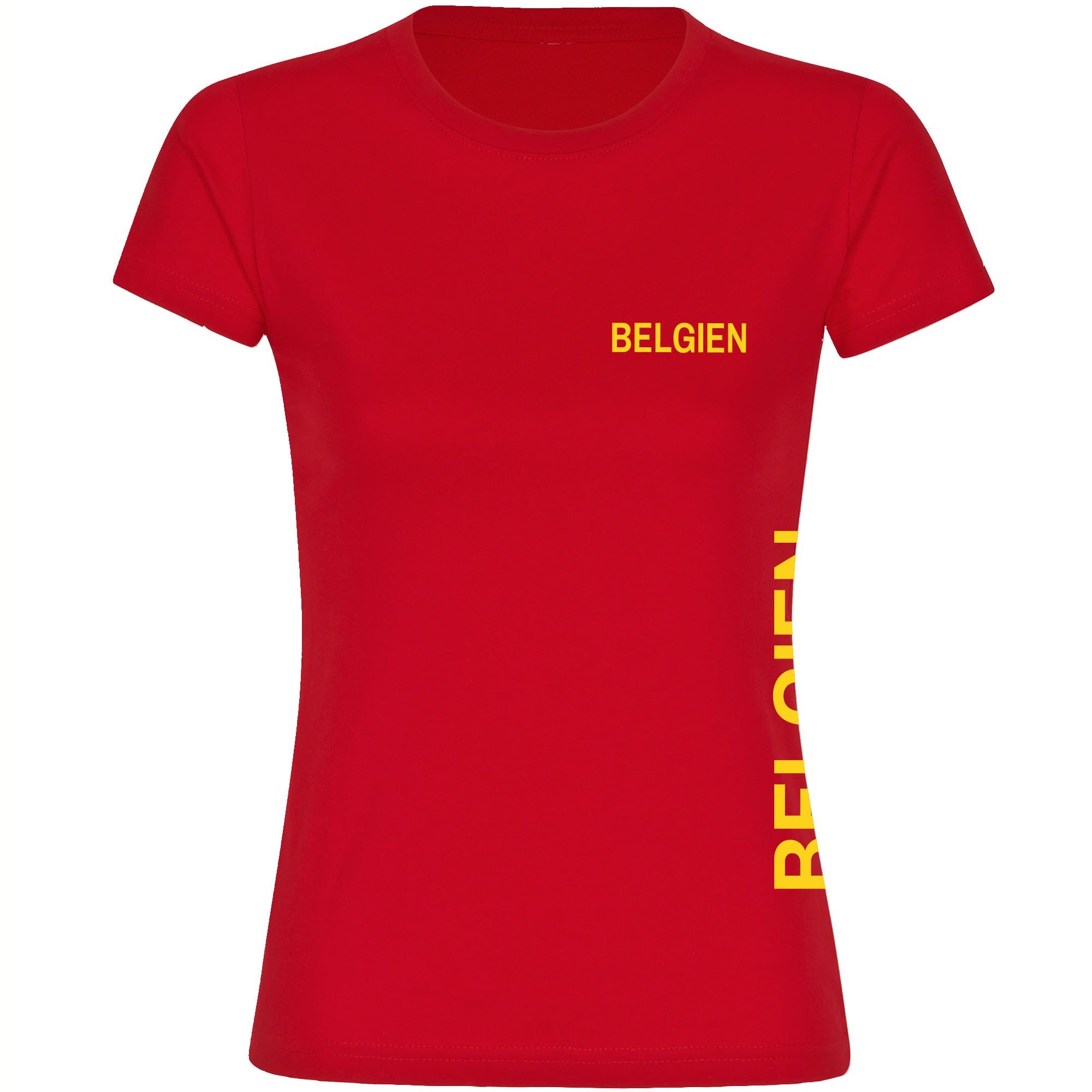 multifanshop Damen T-Shirt - Belgien - Brust & Seite - Druck gelb - Frauen 