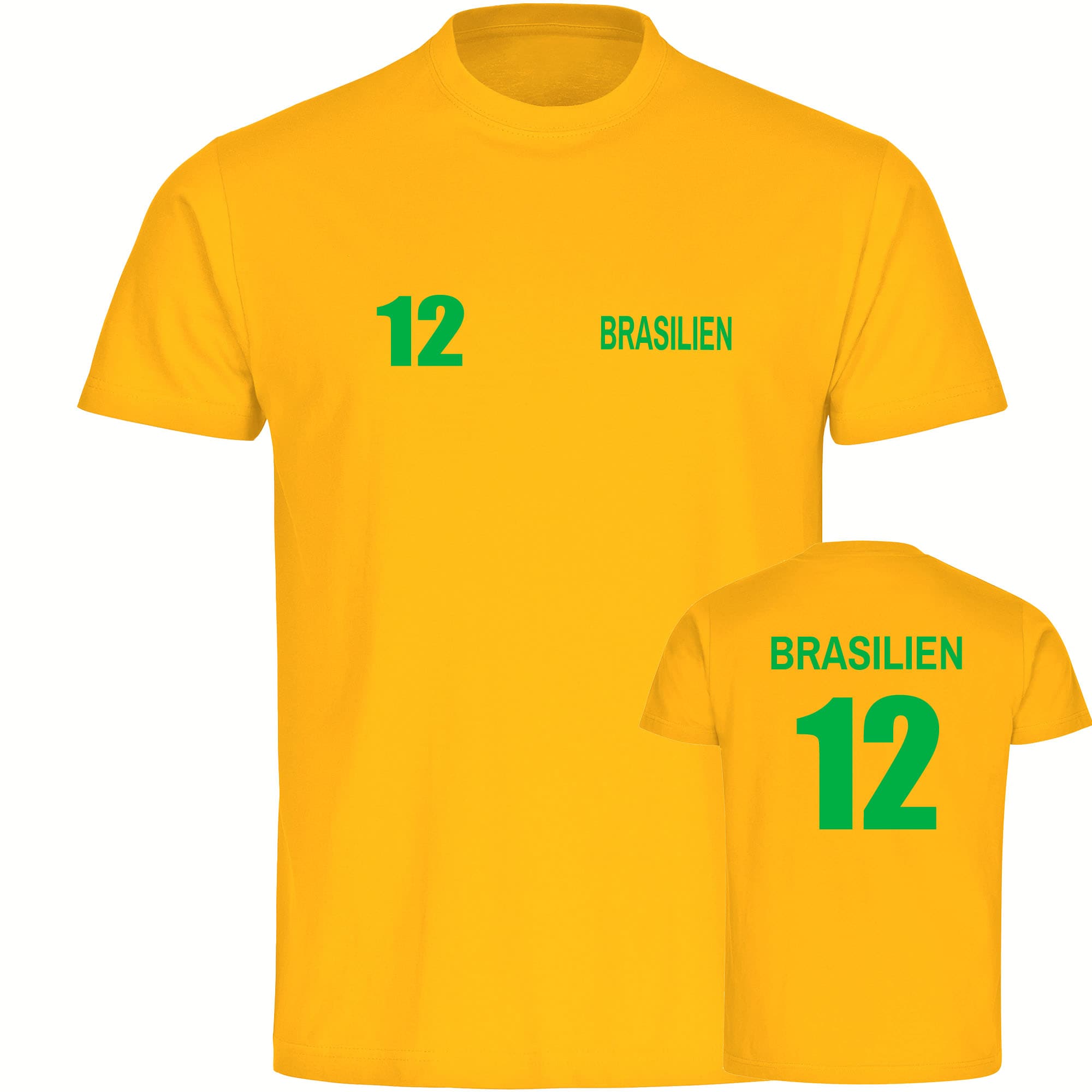 multifanshop Herren T-Shirt - Brasilien - Trikot Nummer 12 - Druck gr&uuml;n - M&auml;nner 