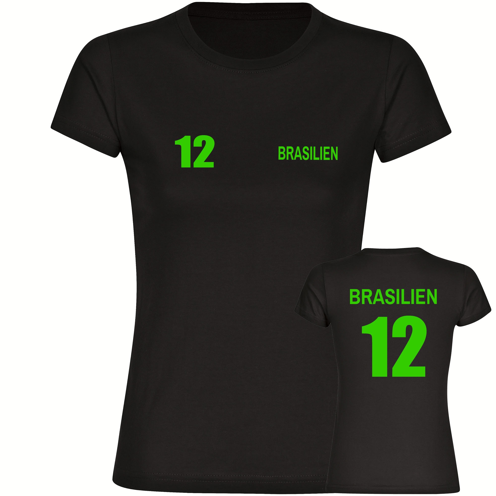 multifanshop Damen T-Shirt - Brasilien - Trikot Nummer 12 - Druck gelb - Frauen 