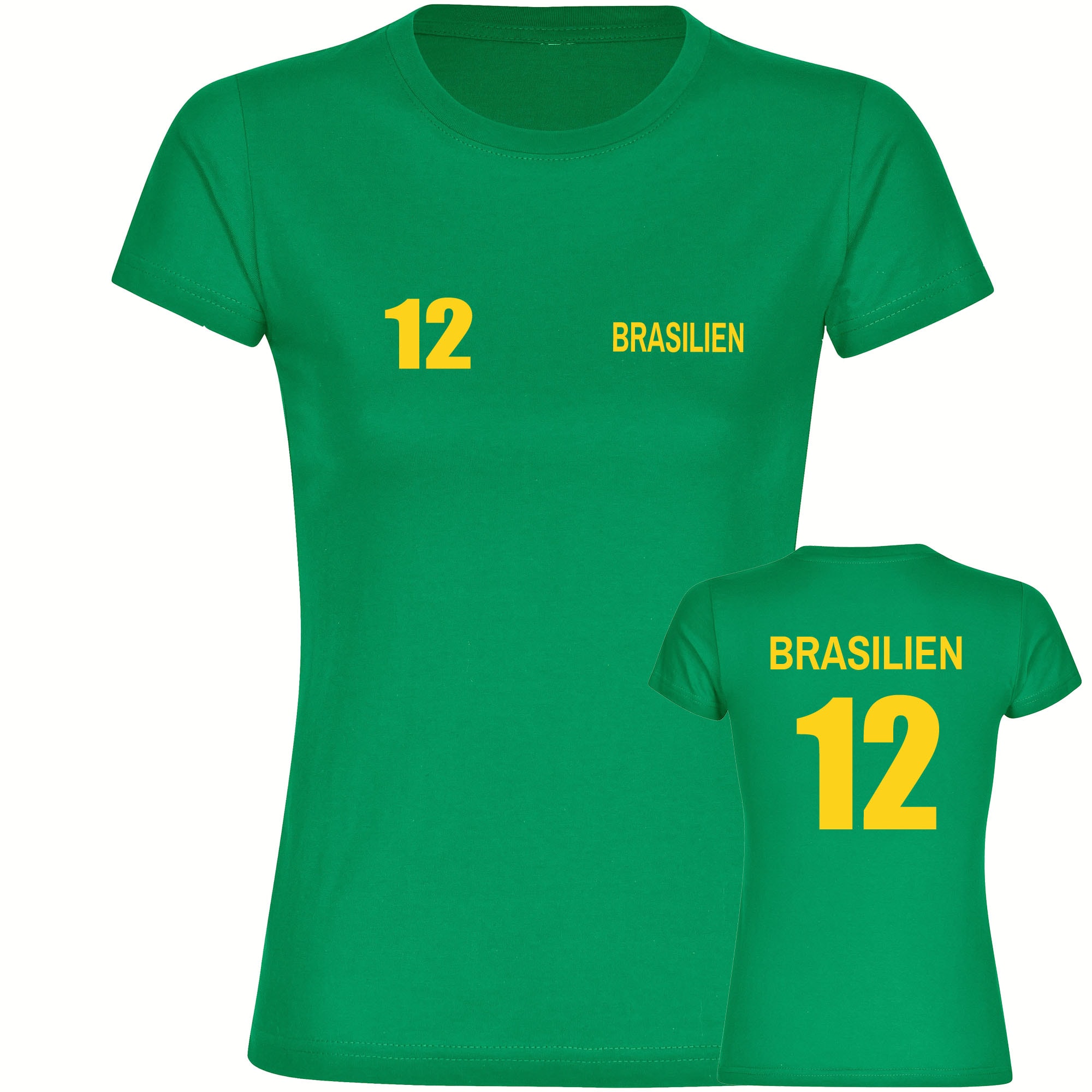 multifanshop Damen T-Shirt - Brasilien - Trikot Nummer 12 - Druck gelb - Frauen 
