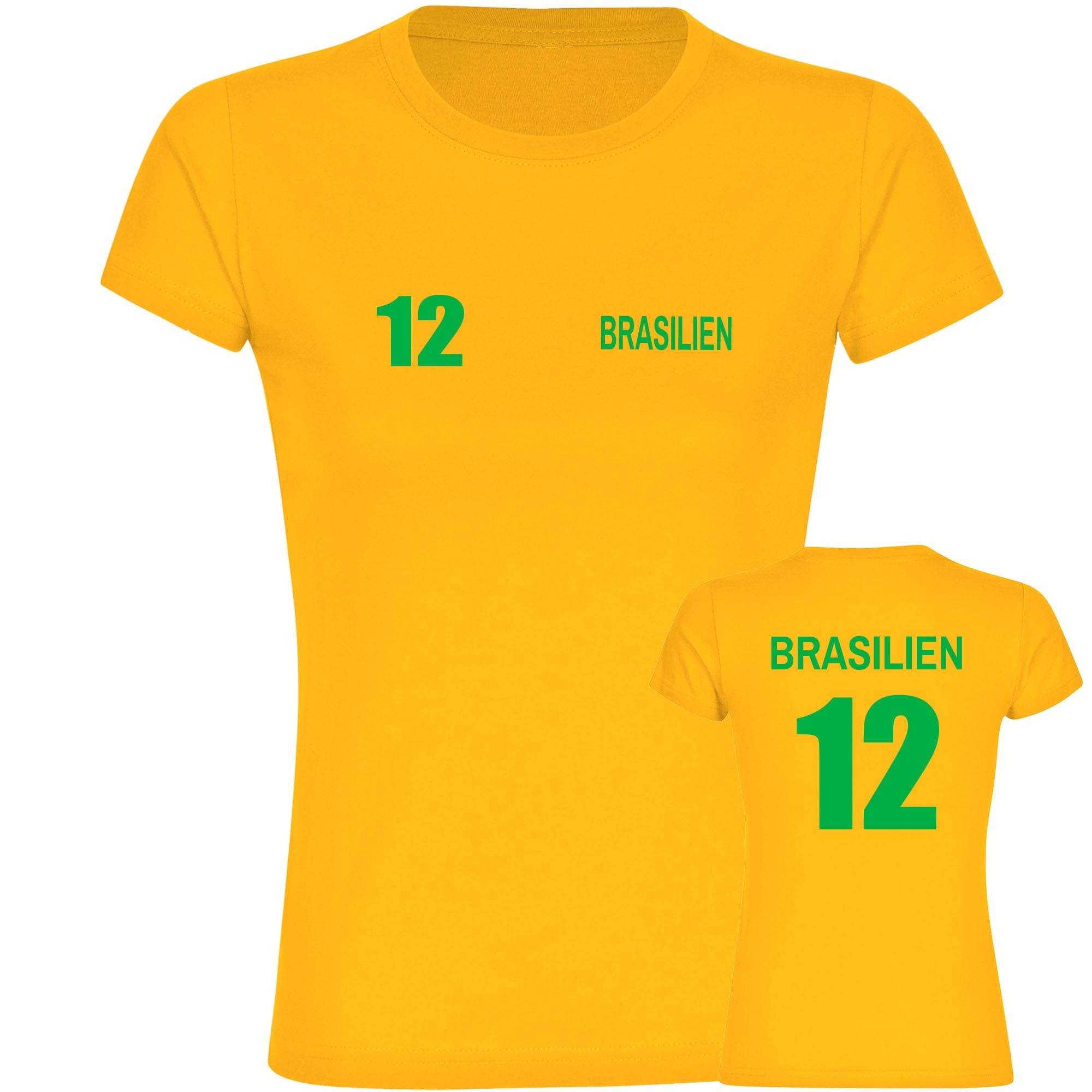 multifanshop Damen T-Shirt - Brasilien - Trikot Nummer 12 - Druck gr&uuml;n - Frauen 