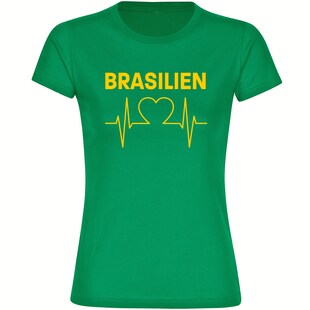 multifanshop Damen T-Shirt - Brasilien - Herzschlag - Druck gelb - Frauen 