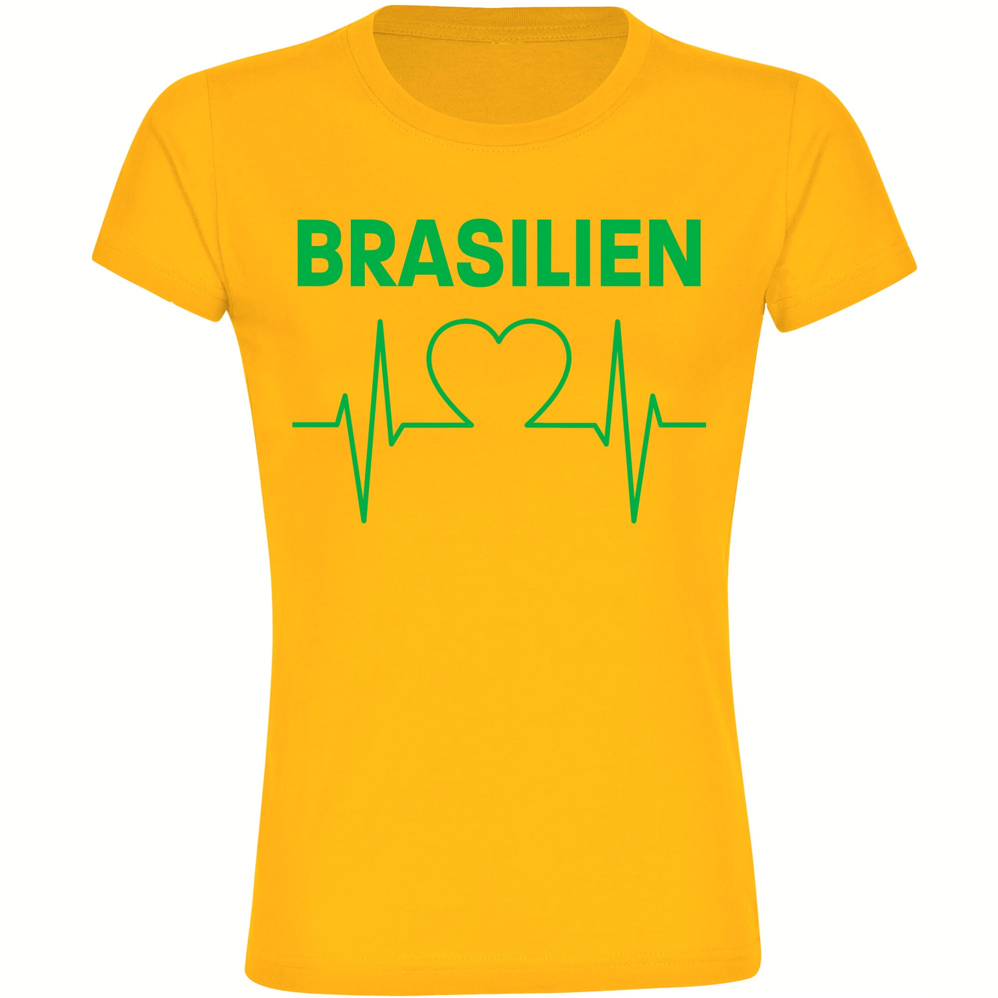 multifanshop Damen T-Shirt - Brasilien - Herzschlag - Druck gr&uuml;n - Frauen 