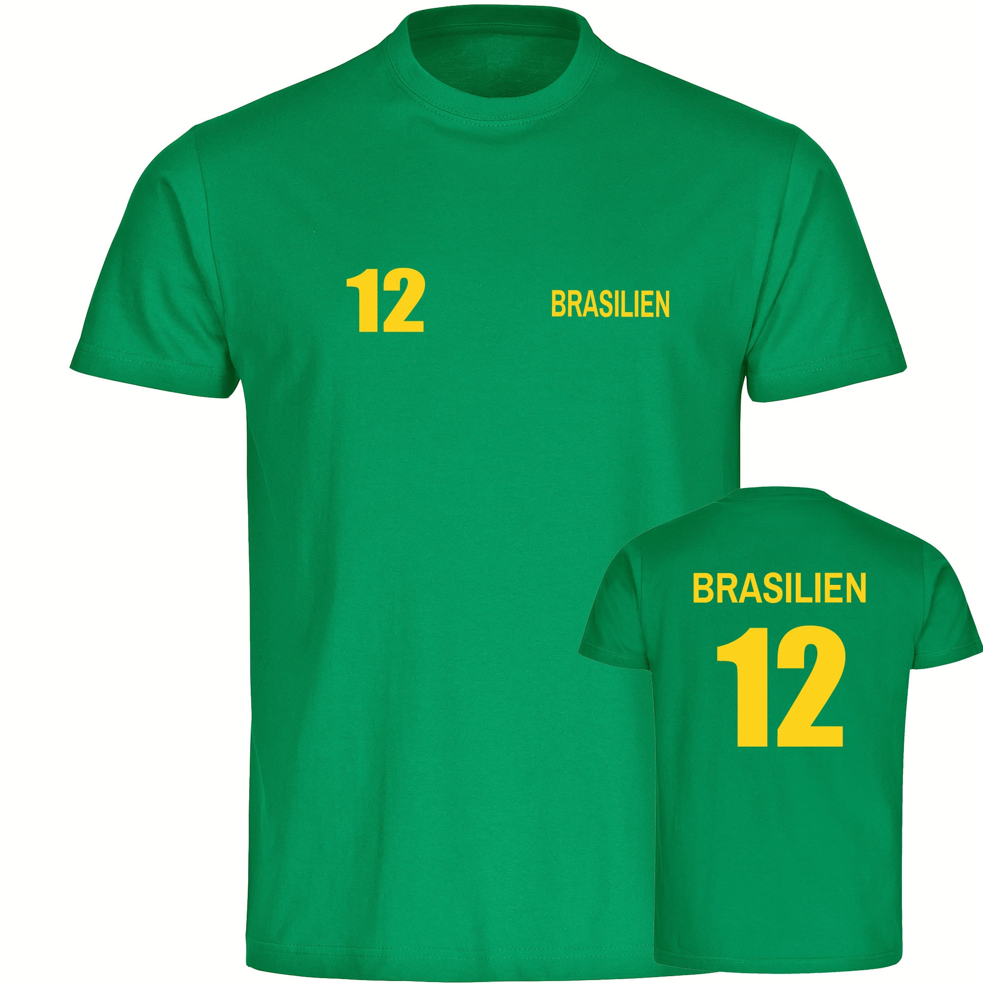 multifanshop Kinder T-Shirt - Brasilien - Trikot Nummer 12 - Druck gelb - Kind 