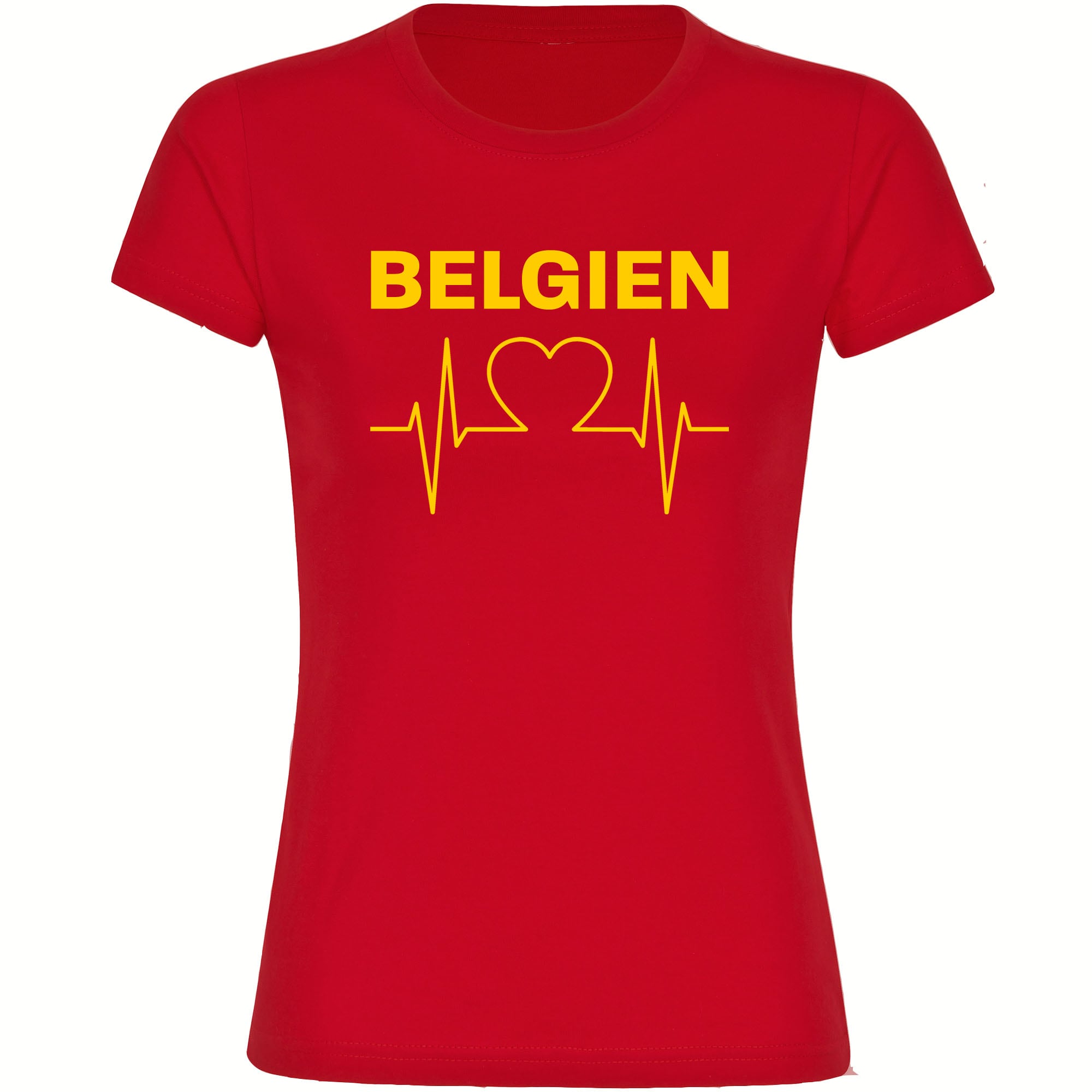 multifanshop Damen T-Shirt - Belgien - Herzschlag - Druck gelb - Frauen 