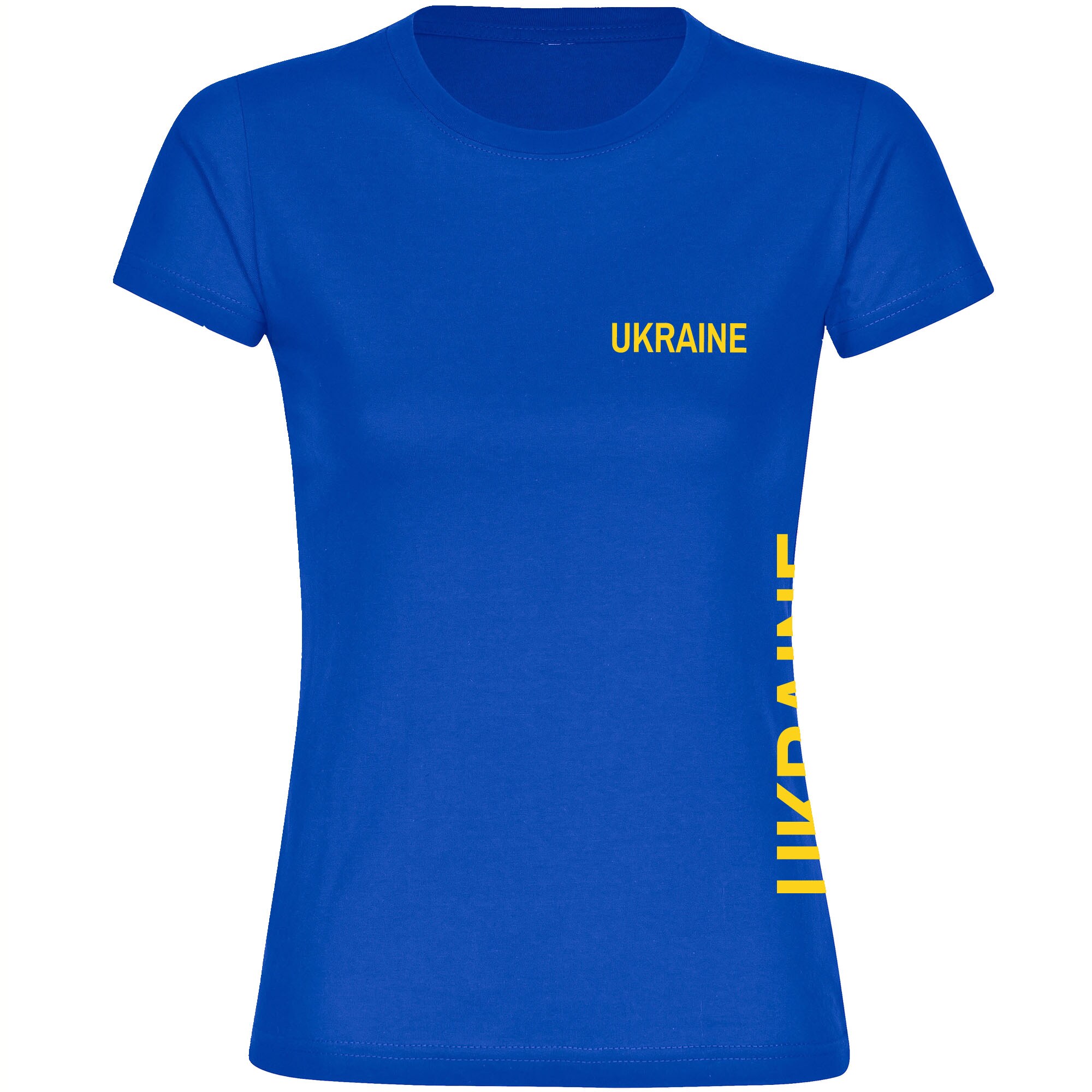 multifanshop Damen T-Shirt - Ukraine - Brust & Seite - Druck gelb - Frauen 