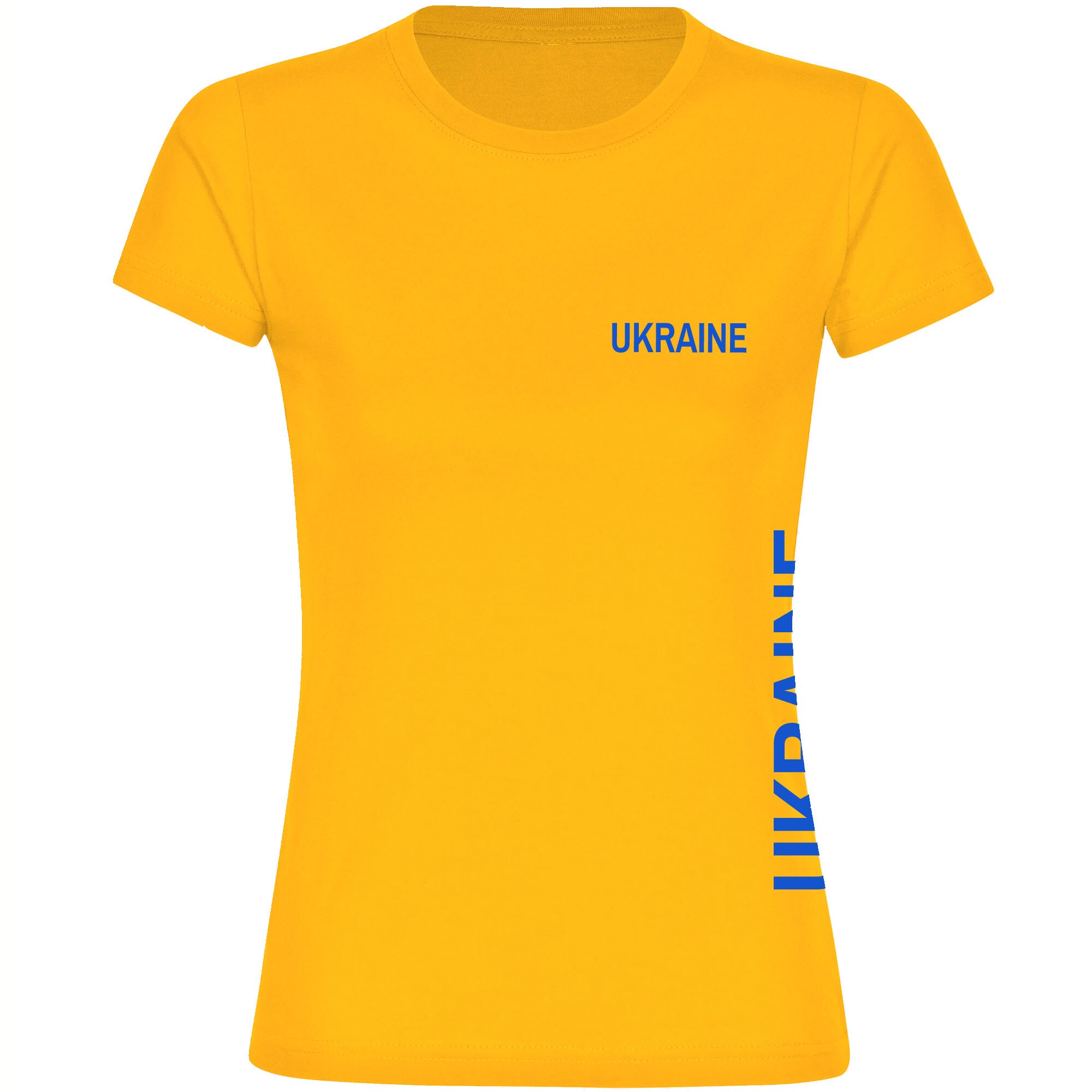 multifanshop Damen T-Shirt - Ukraine - Brust & Seite - Druck blau - Frauen 