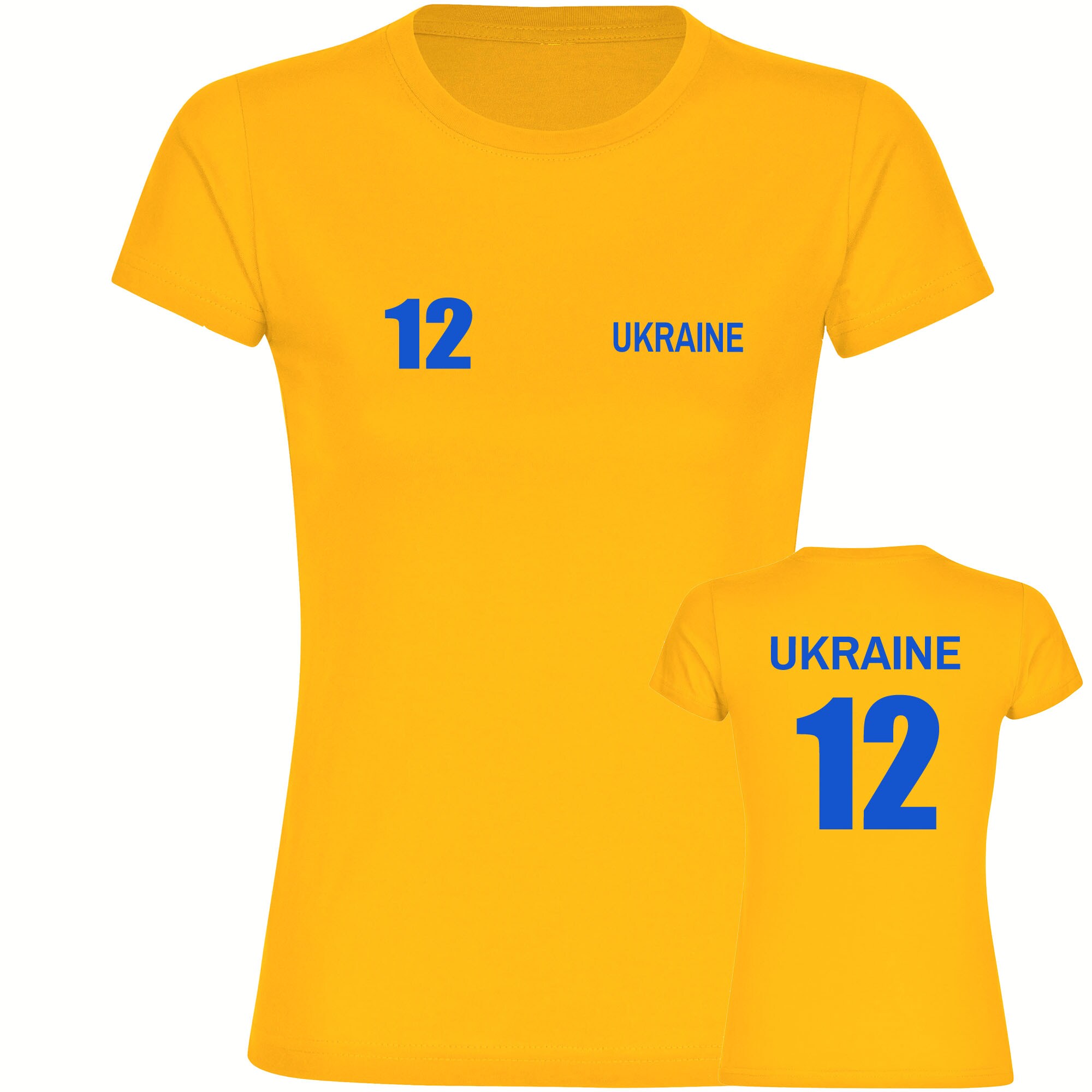 multifanshop Damen T-Shirt - Ukraine - Trikot Nummer 12 - Druck blau - Frauen 