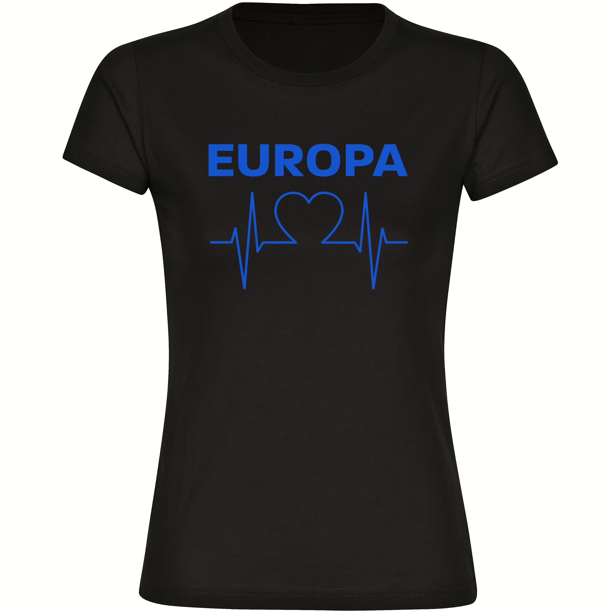 multifanshop Damen T-Shirt - Europa - Herzschlag - Druck blau - Frauen 