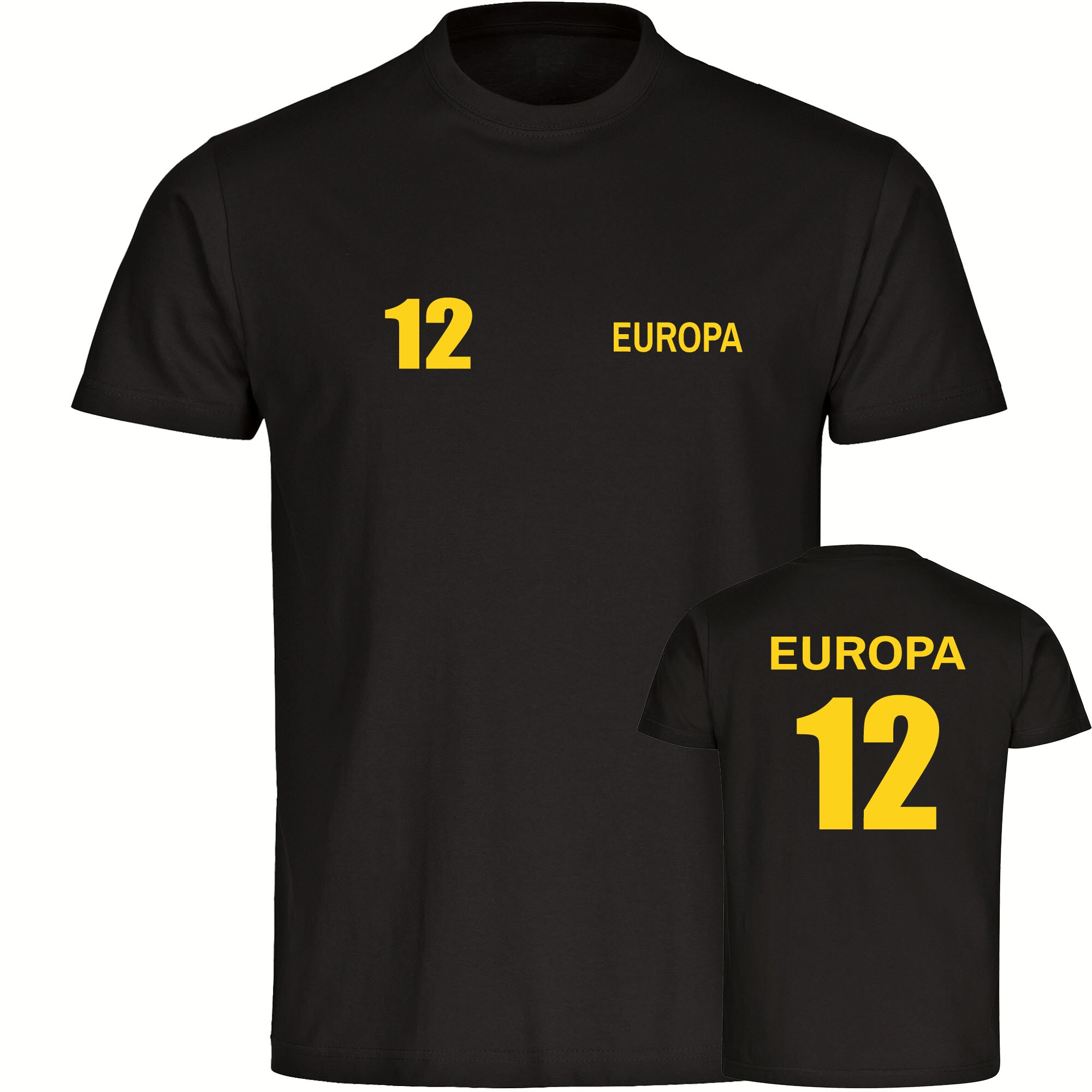 multifanshop Kinder T-Shirt - Europa - Trikot Nummer 12 - Druck gelb - Kind 