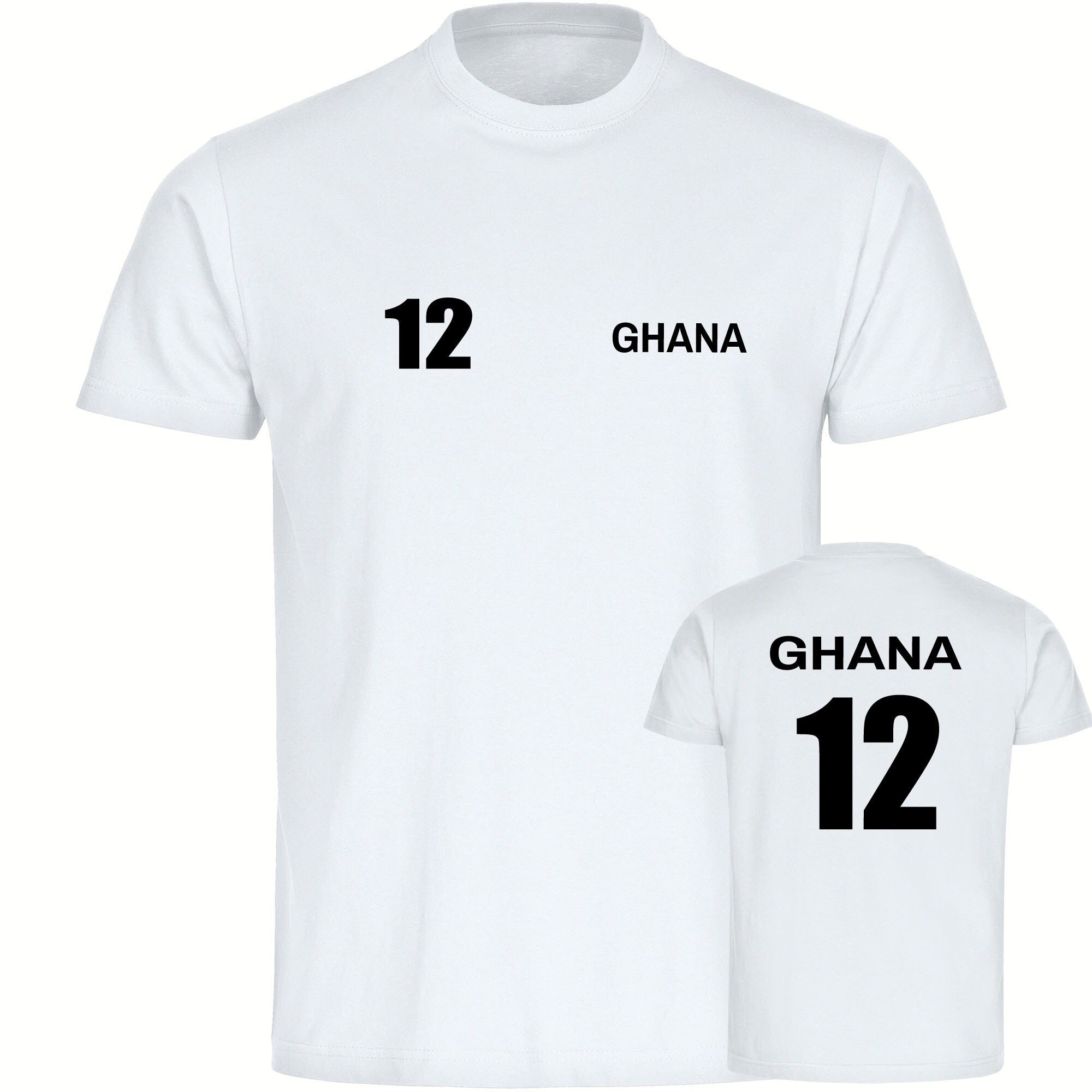 multifanshop Herren T-Shirt - Ghana - Trikot Nummer 12 - Druck schwarz - M&auml;nner 