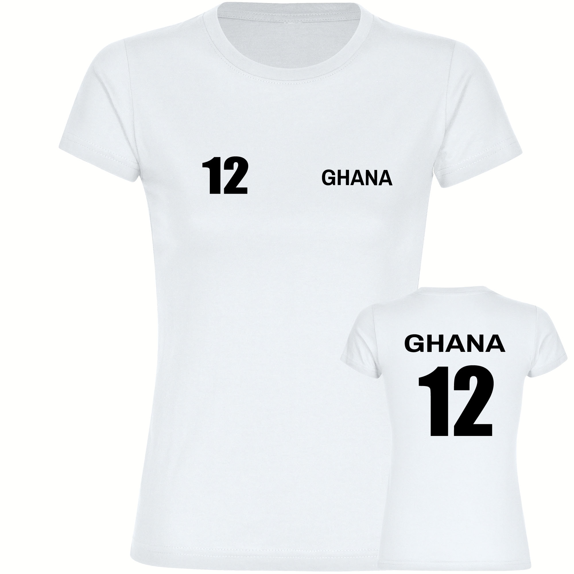 multifanshop Damen T-Shirt - Ghana - Trikot Nummer 12 - Druck schwarz - Frauen 