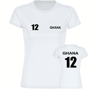 multifanshop Damen T-Shirt - Ghana - Trikot Nummer 12 - Druck schwarz - Frauen 