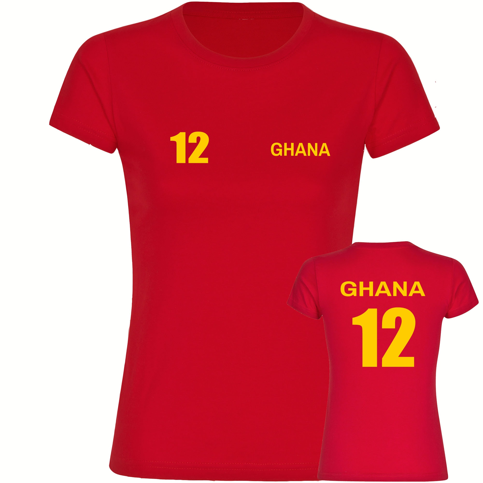 multifanshop Damen T-Shirt - Ghana - Trikot Nummer 12 - Druck gelb - Frauen 