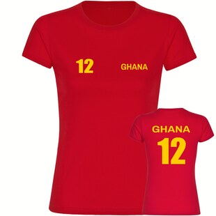 multifanshop Damen T-Shirt - Ghana - Trikot Nummer 12 - Druck gelb - Frauen 