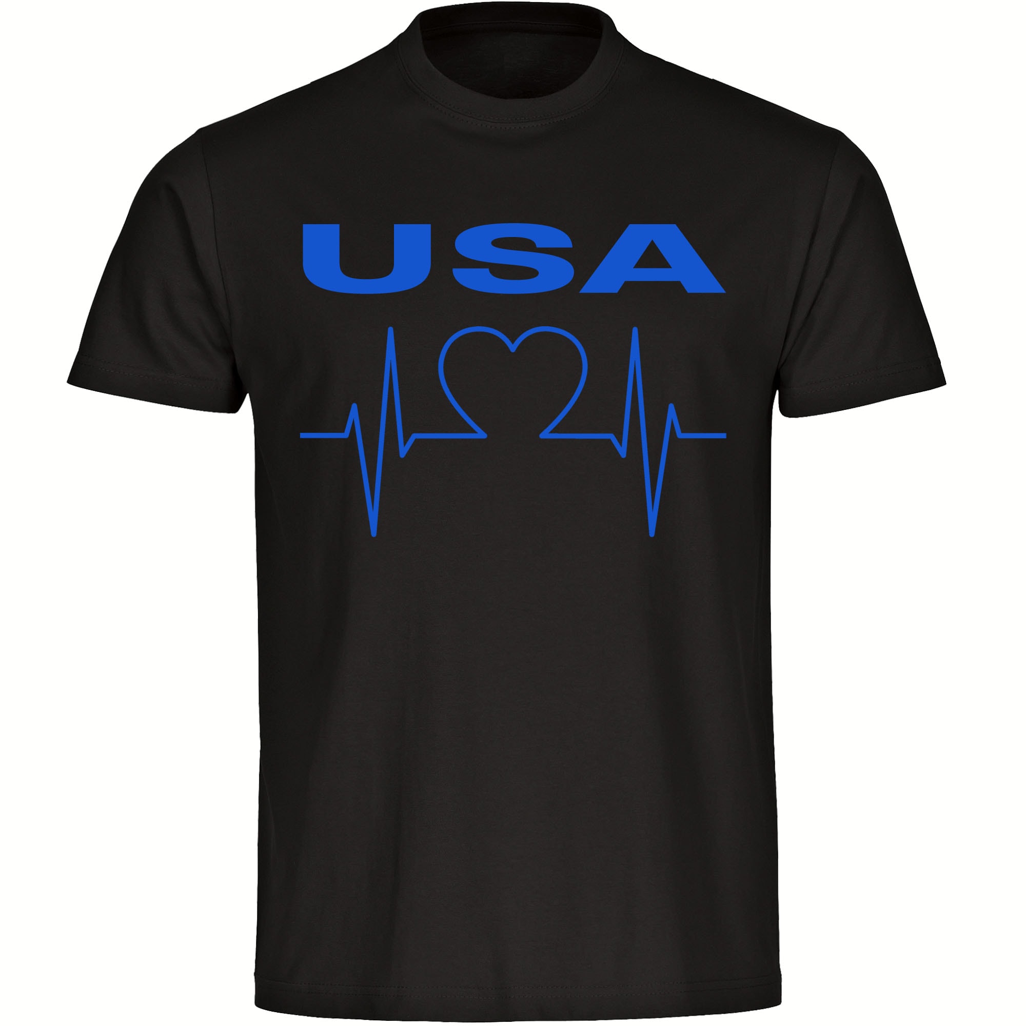 multifanshop Herren T-Shirt - USA - Herzschlag - Druck blau - M&auml;nner 
