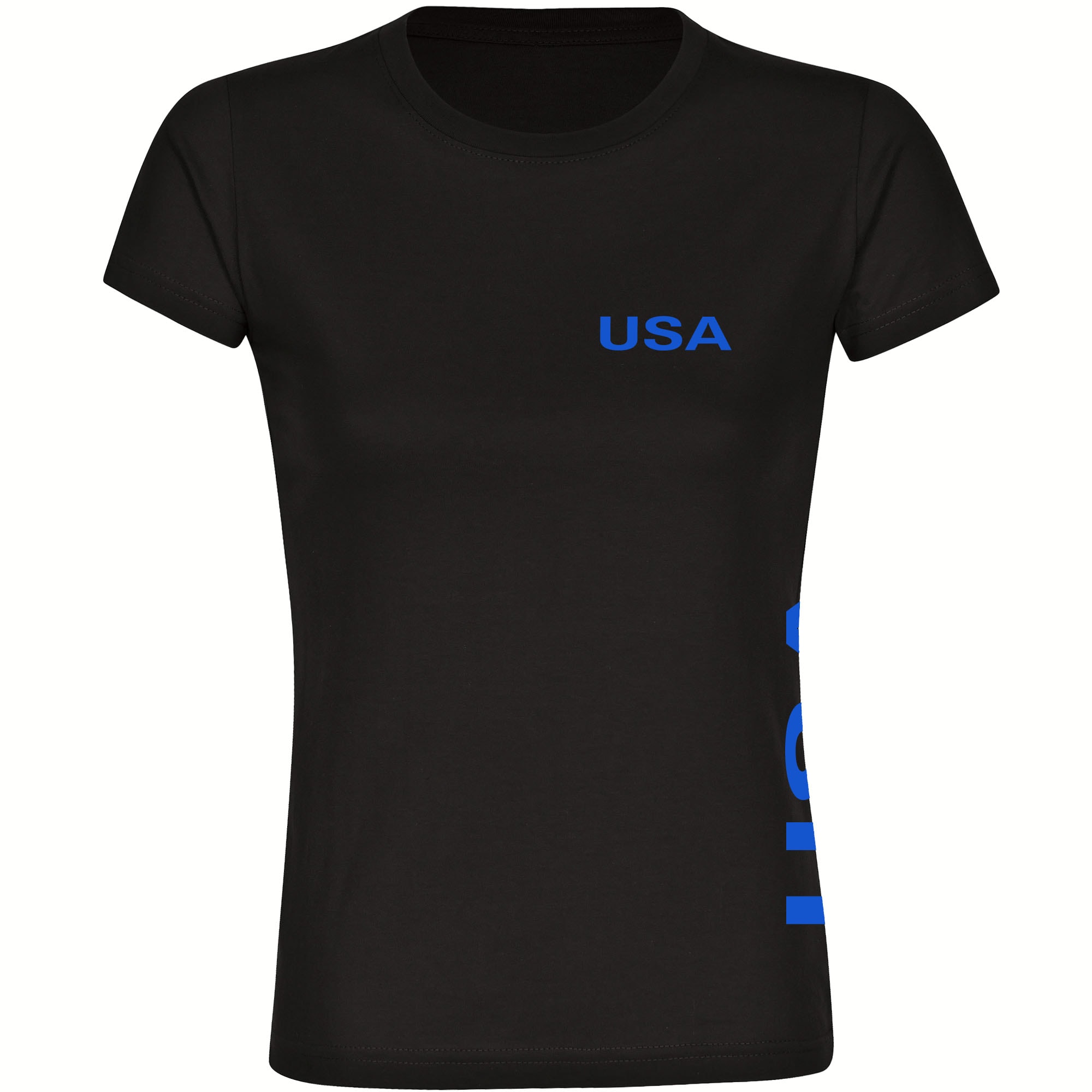 multifanshop Damen T-Shirt - USA - Brust & Seite - Druck blau - Frauen 