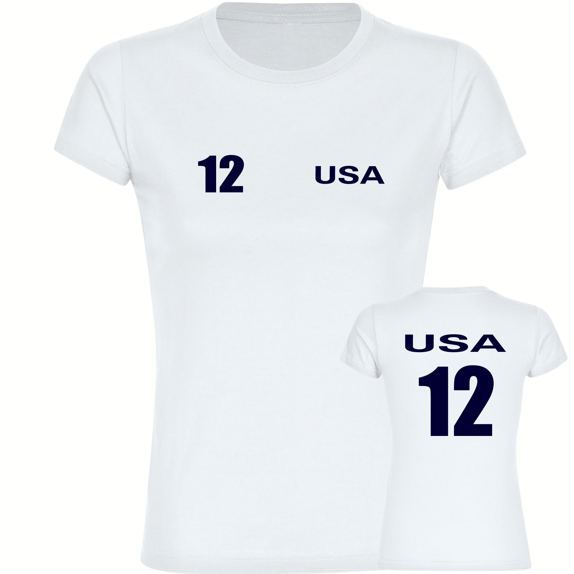 multifanshop Damen T-Shirt - USA - Trikot Nummer 12 - Druck navi - Frauen 