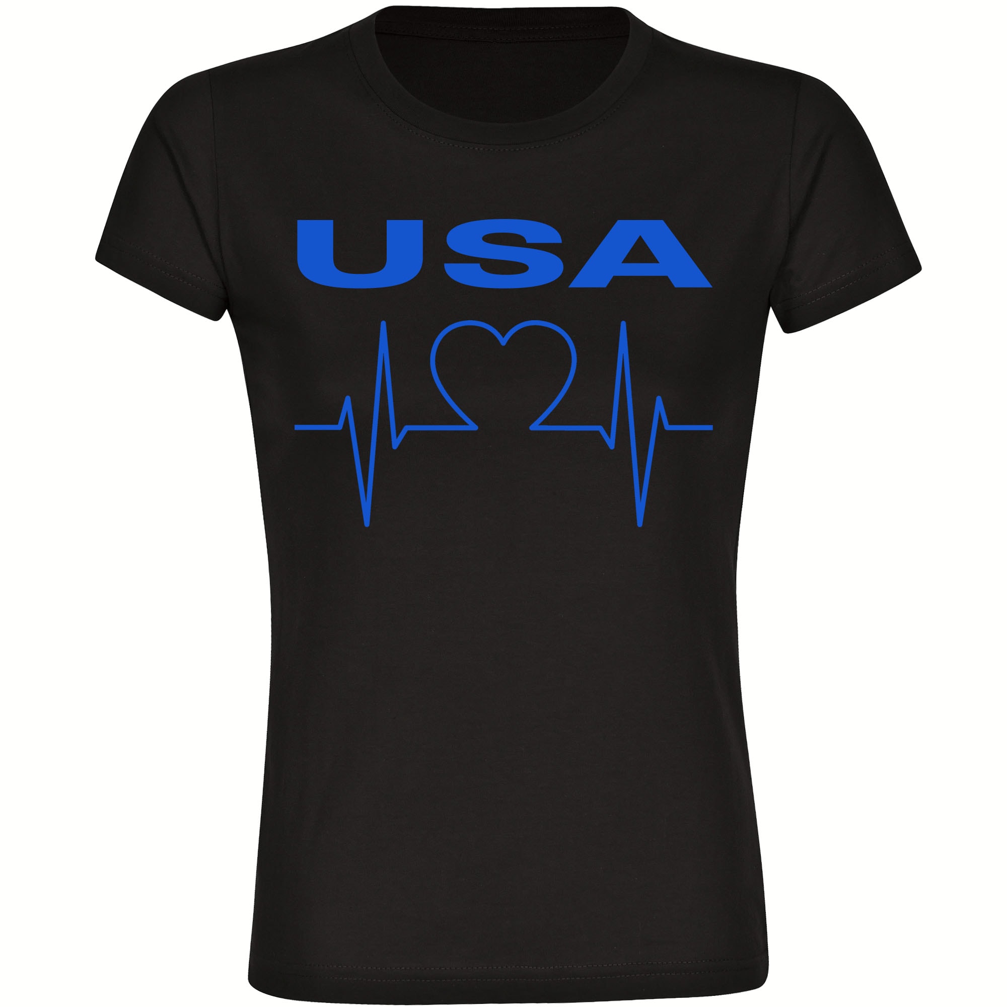 multifanshop Damen T-Shirt - USA - Herzschlag - Druck blau - Frauen 