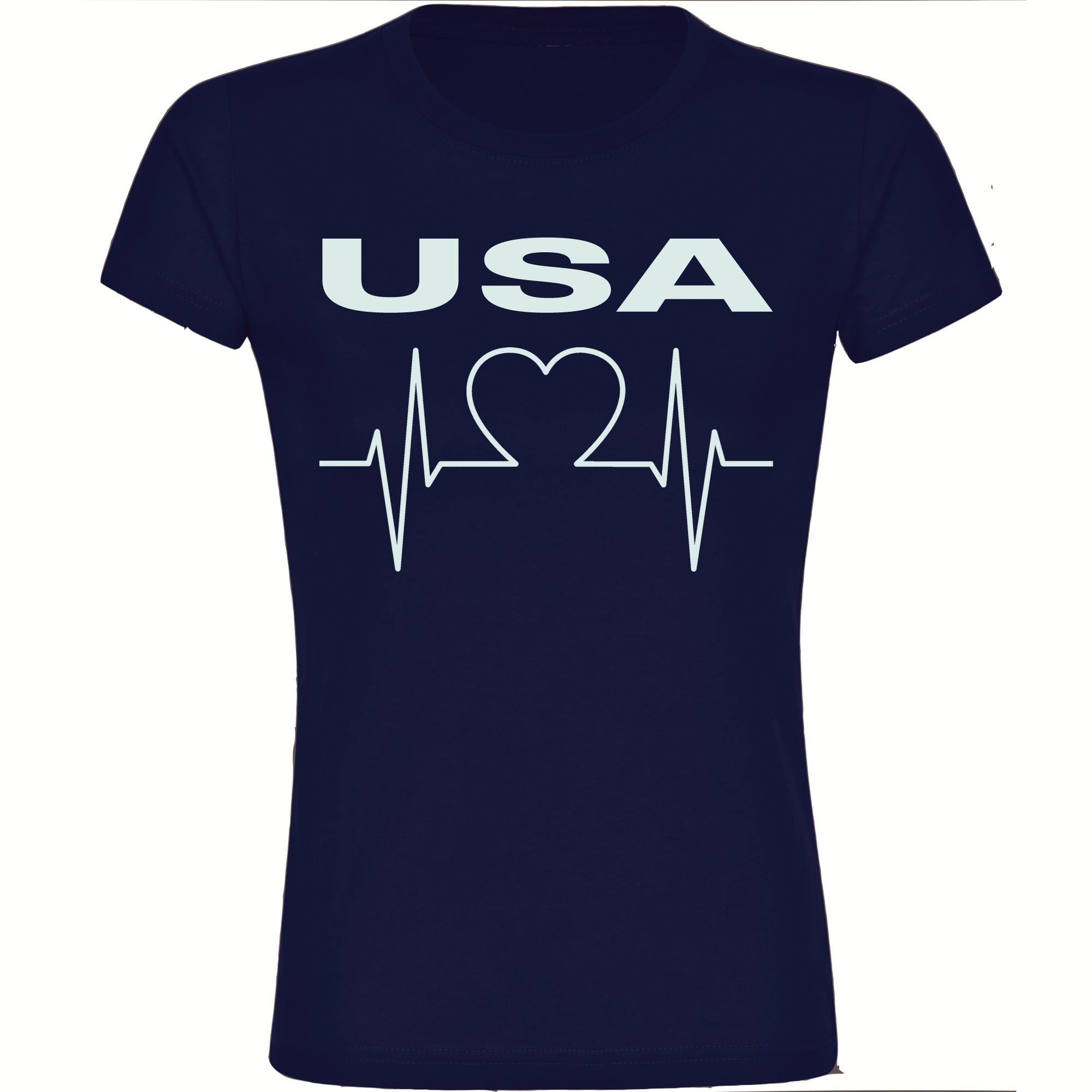 multifanshop Damen T-Shirt - USA - Herzschlag - Druck wei&szlig; - Frauen 